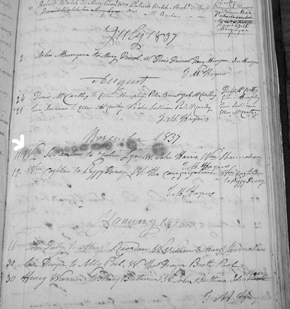 Marriage Record of William Swanton and Julia Lyons